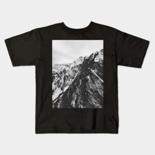 Mountains of Switzerland - Black and White Shot of Snow-Covered Alps Kids T-Shirt